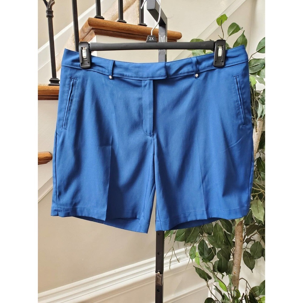 Lady Hagen Womens Solid Blue Polyester Button Mid Rise Casual Bermuda‎ Shorts 12